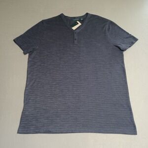 Perry Ellis Mens XXL Henley Shirt Ink Blue Textured Moisture Wicking NWT